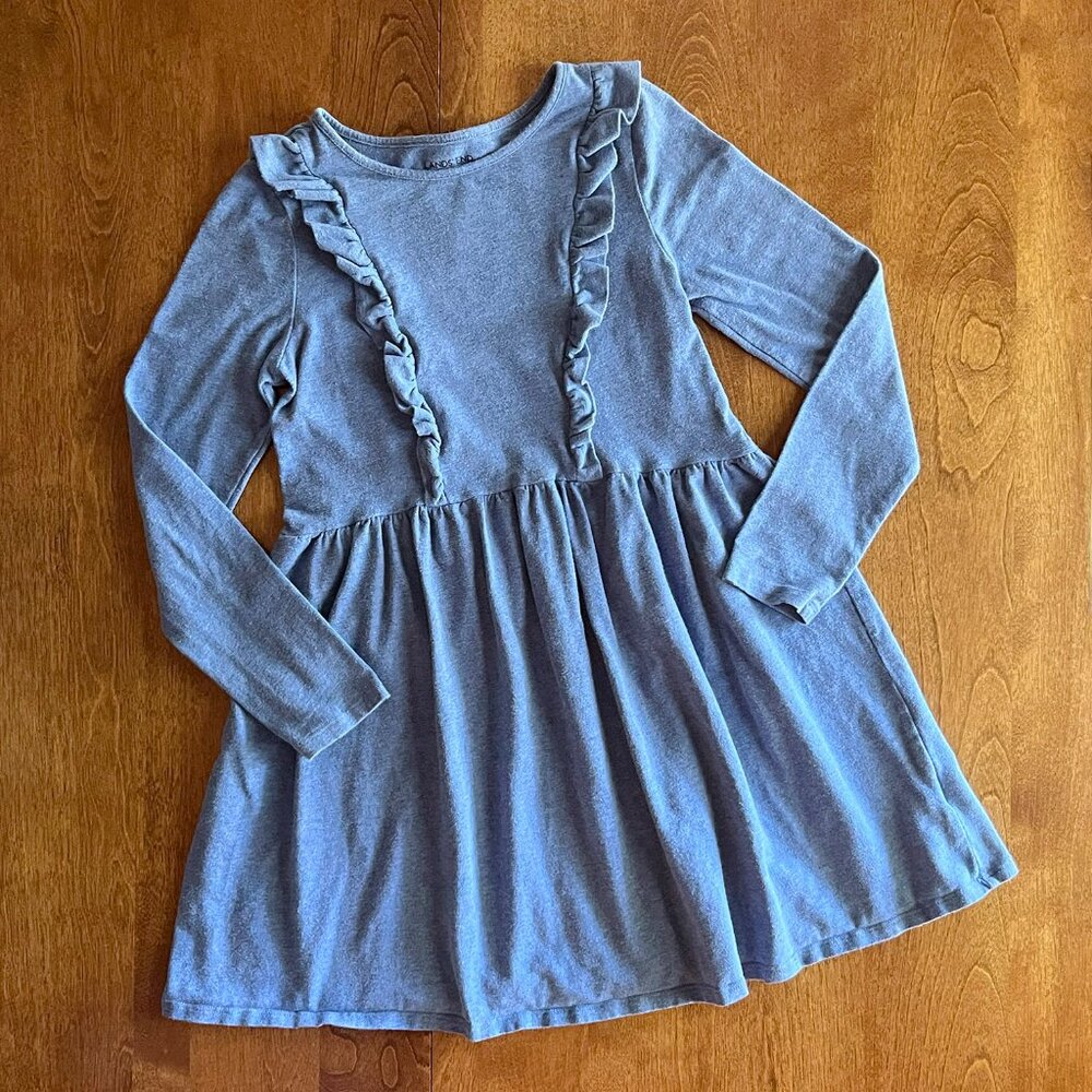 Lands' End heather blue ruffle dress 7-8